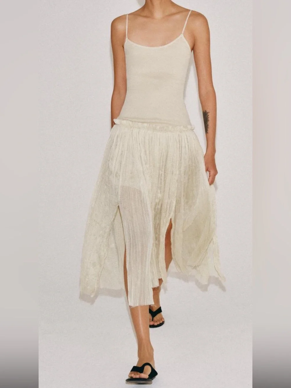 Zara Combination midi dress beige pink